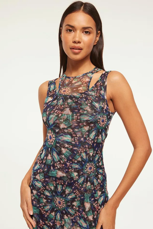 Women MISA Los Angeles Jersey and Mesh FERNANDA DRESS Indigo Burst