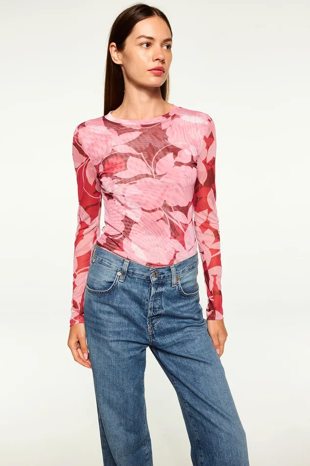 Women MISA Los Angeles Jersey and Mesh LULA TOP Faded Rose Mesh