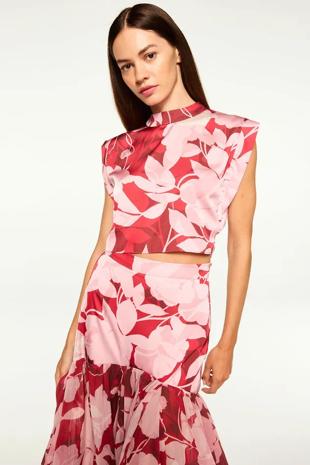 Women MISA Los Angeles Matching Sets INAH TOP Flora Rosada Satin
