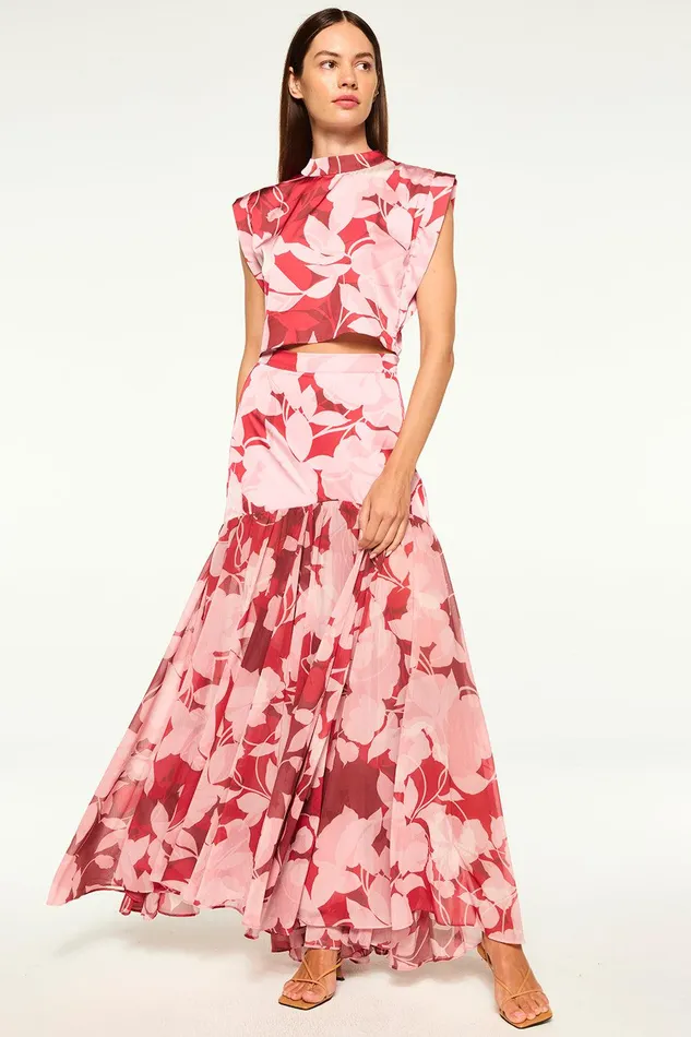 Women MISA Los Angeles Matching Sets INAH TOP Flora Rosada Satin