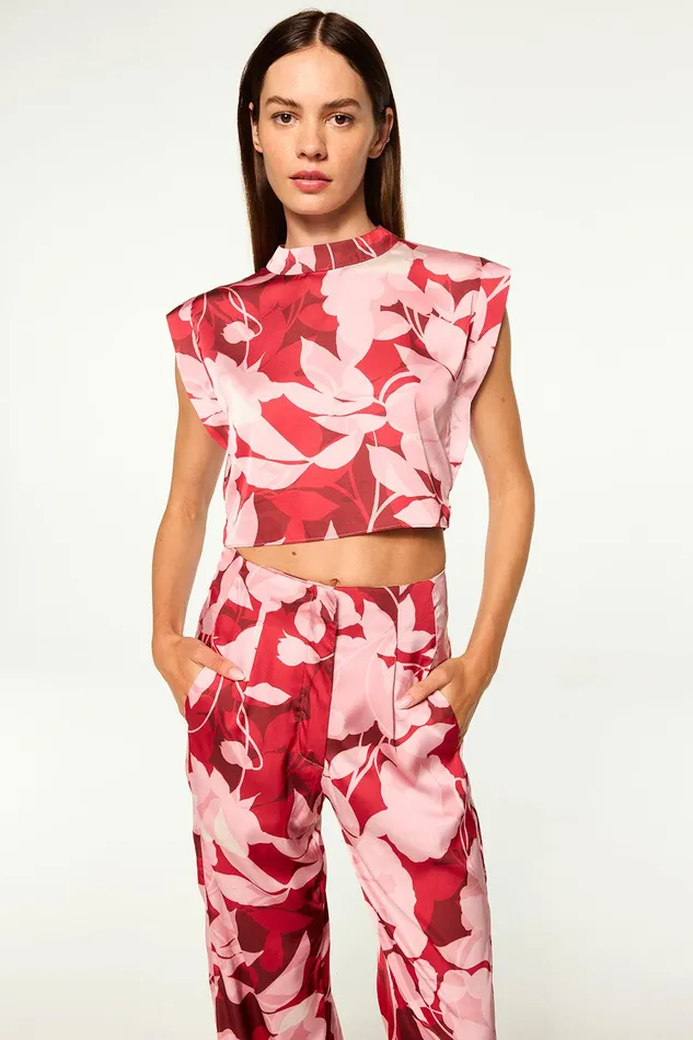 Women MISA Los Angeles Matching Sets INAH TOP Flora Rosada Satin
