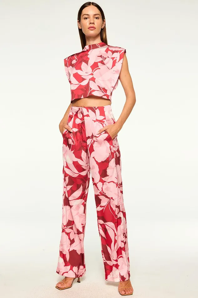 Women MISA Los Angeles Matching Sets INAH TOP Flora Rosada Satin