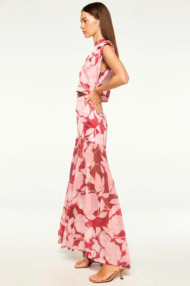 Women MISA Los Angeles Matching Sets INAH TOP Flora Rosada Satin