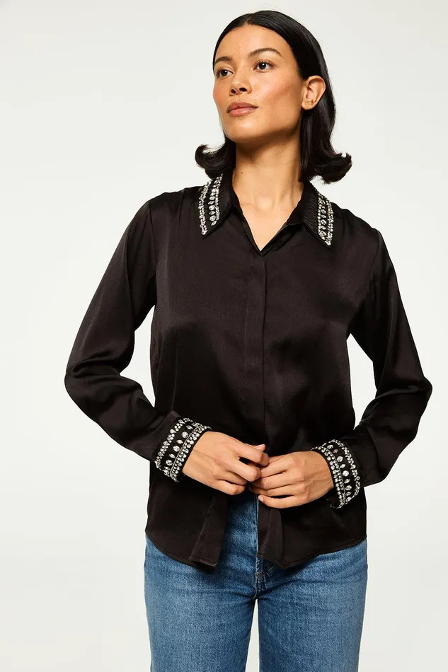 Women MISA Los Angeles Tops ELLIE TOP Black Satin