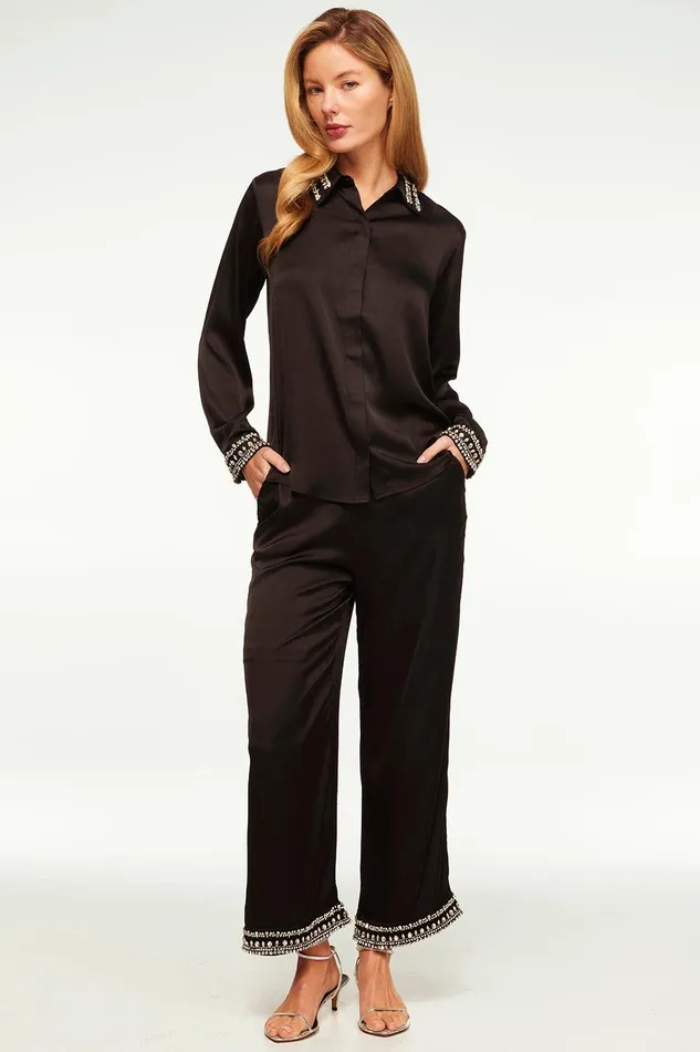 Women MISA Los Angeles Tops ELLIE TOP Black Satin