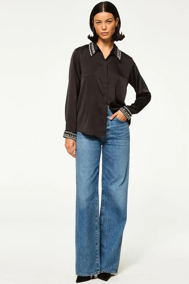 Women MISA Los Angeles Tops ELLIE TOP Black Satin