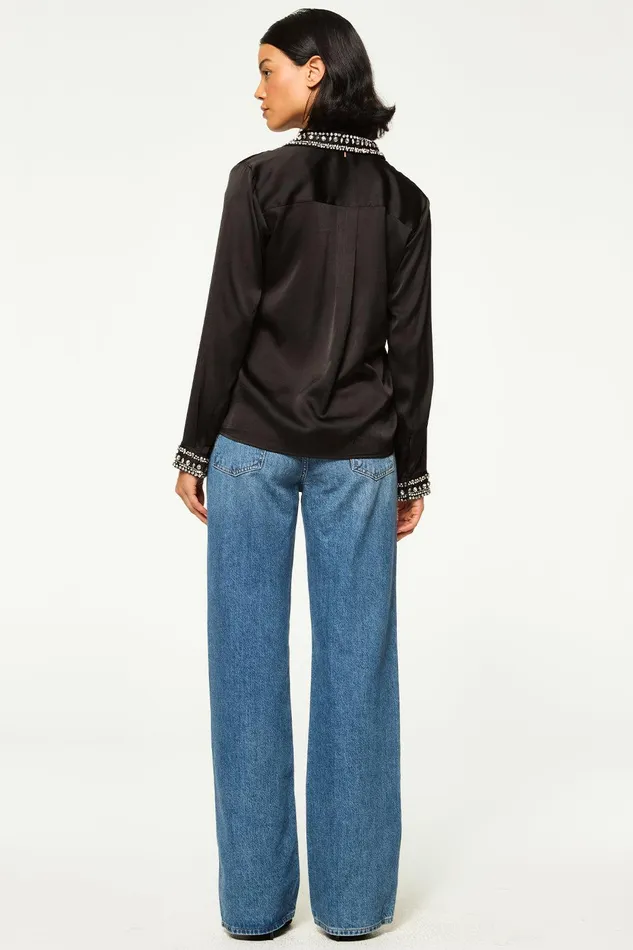 Women MISA Los Angeles Tops ELLIE TOP Black Satin