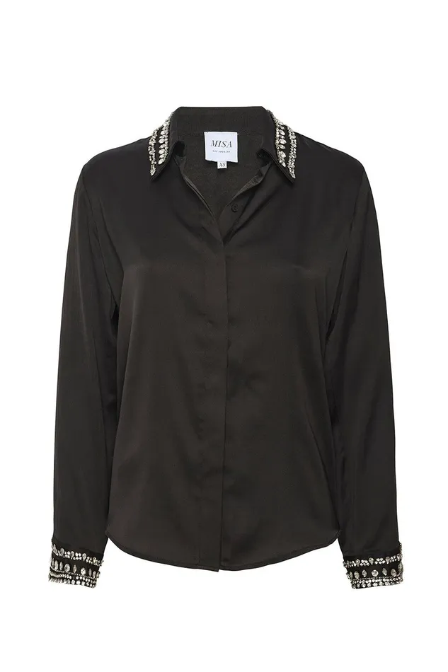 Women MISA Los Angeles Tops ELLIE TOP Black Satin