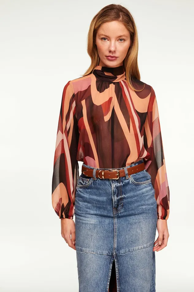 Women MISA Los Angeles Tops LULU TOP Canyon Stripe Chiffon