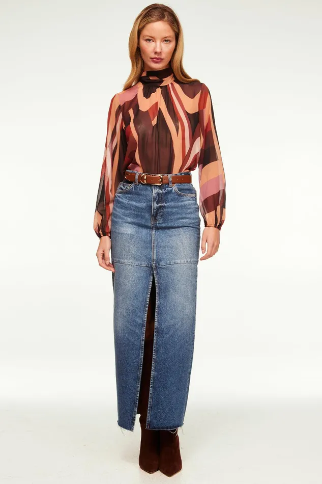 Women MISA Los Angeles Tops LULU TOP Canyon Stripe Chiffon