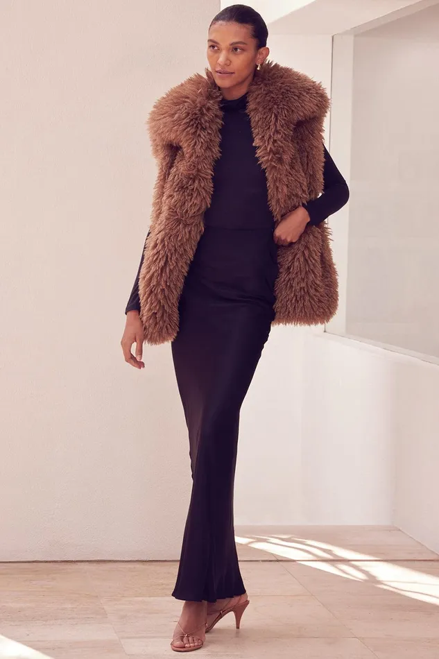 Women MISA Los Angeles Tops RYLEIGH VEST Latte Faux Fur
