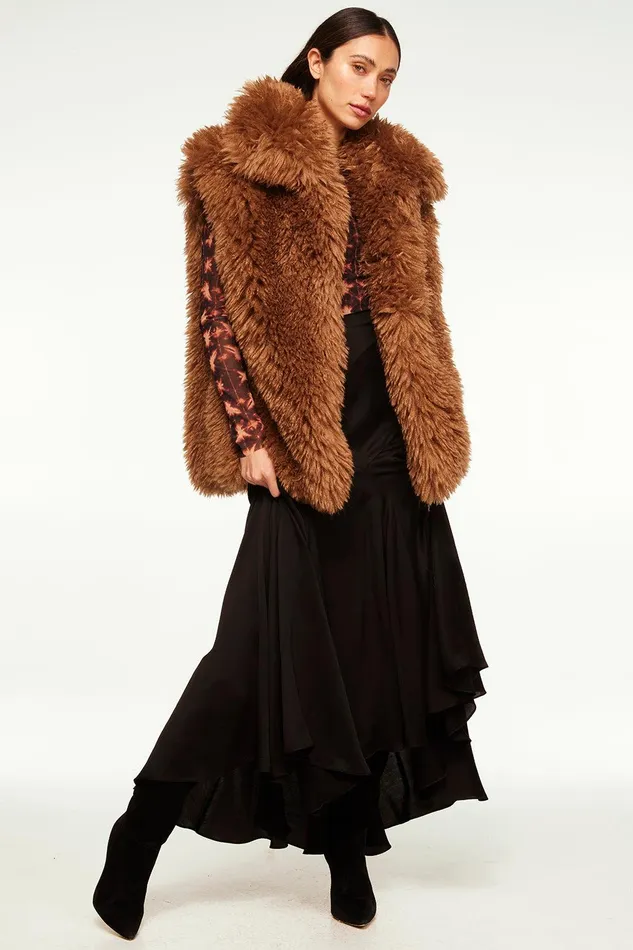 Women MISA Los Angeles Tops RYLEIGH VEST Latte Faux Fur