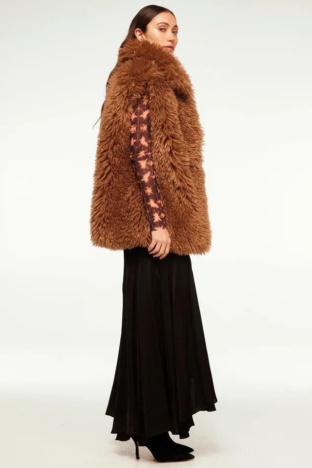 Women MISA Los Angeles Tops RYLEIGH VEST Latte Faux Fur