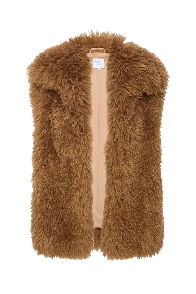 Women MISA Los Angeles Tops RYLEIGH VEST Latte Faux Fur
