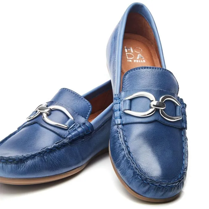 Women Moda In Pelle Casual Shoes Fabiole Blue Leather