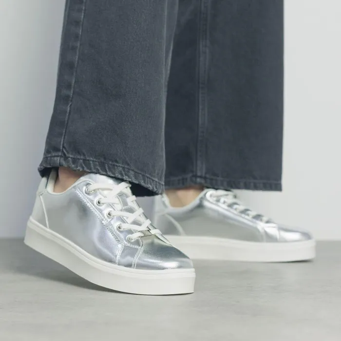 Women Moda In Pelle Casual Trainers Belammy Silver Porvair
