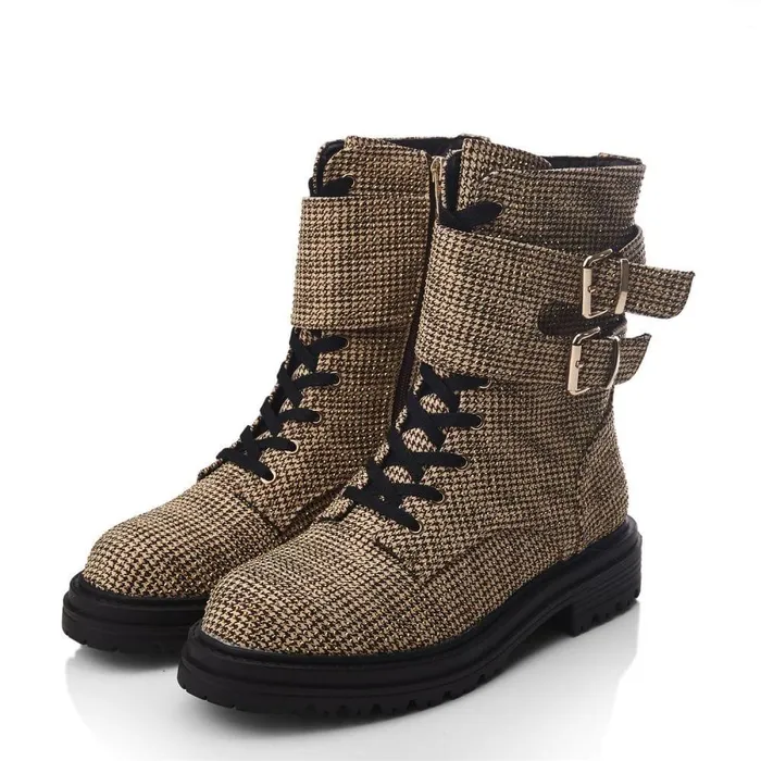 Women Moda In Pelle Chunky Boots Zori Gold Textile