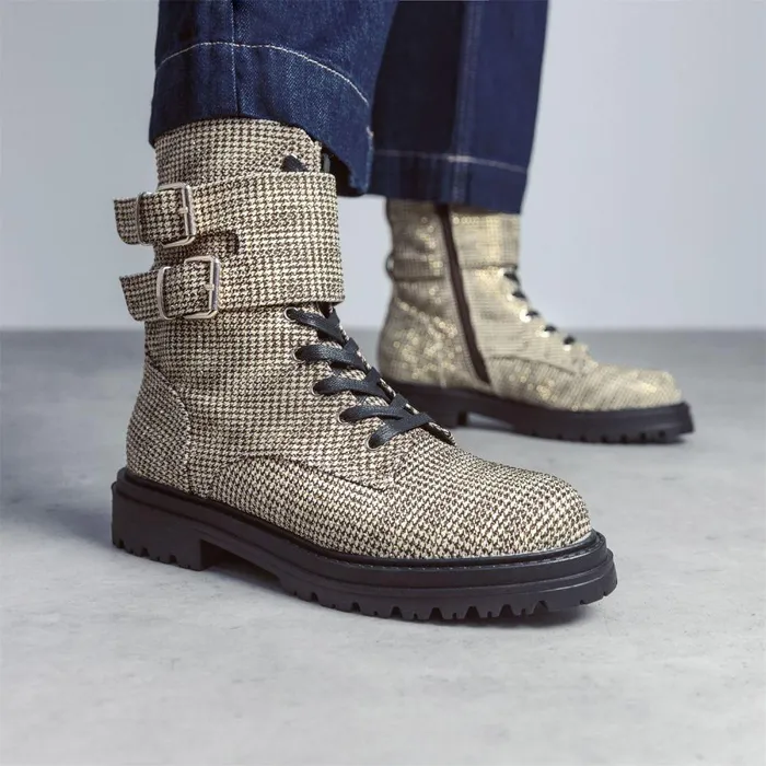 Women Moda In Pelle Chunky Boots Zori Gold Textile