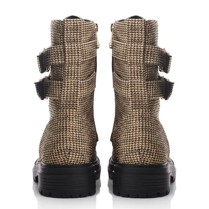 Women Moda In Pelle Chunky Boots Zori Gold Textile