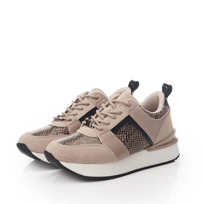 Women Moda In Pelle Chunky Trainers Addele Taupe Snake Print