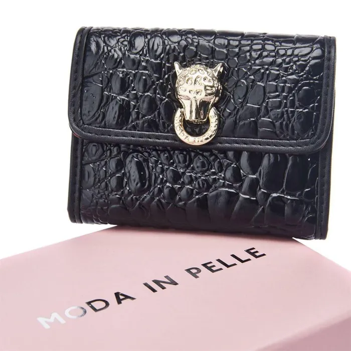 Women Moda In Pelle Clutch Bags Layla Purse Black Croc Print Porvair Women Moda In Pelle Clutch Bags Layla Purse Black Croc Print Porvair