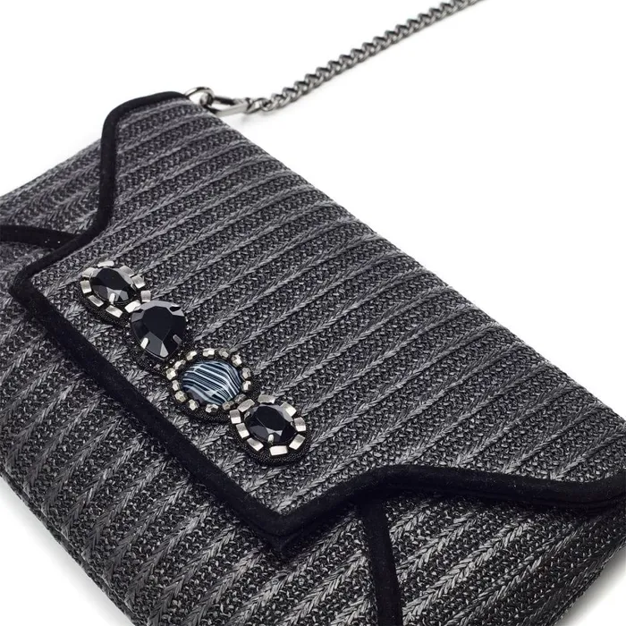 Women Moda In Pelle Clutch Bags Quinn Bag Black Raffia