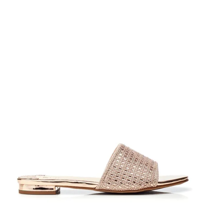 Women Moda In Pelle Flat Sandals Omiley Rose Gold Textile