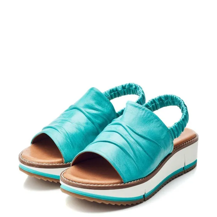 Women Moda In Pelle Flatform Sandals Prasha Turquoise Leather