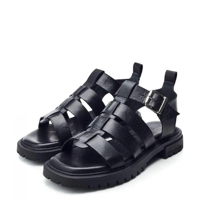 Women Moda In Pelle Flatform Sandals Shoon Sh Inshore Black Leather
