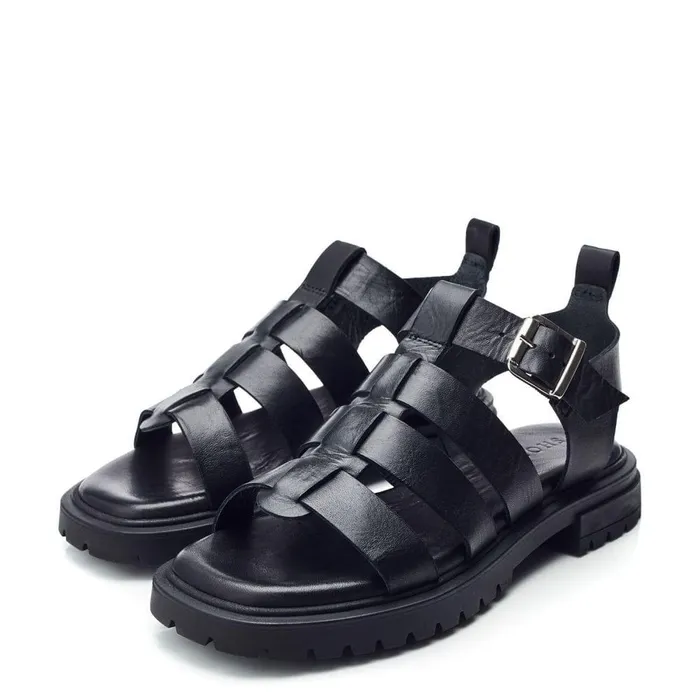 Women Moda In Pelle Flatform Sandals Shoon Sh Inshore Black Leather