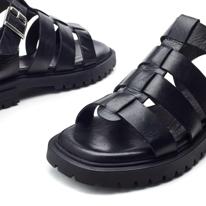 Women Moda In Pelle Flatform Sandals Shoon Sh Inshore Black Leather