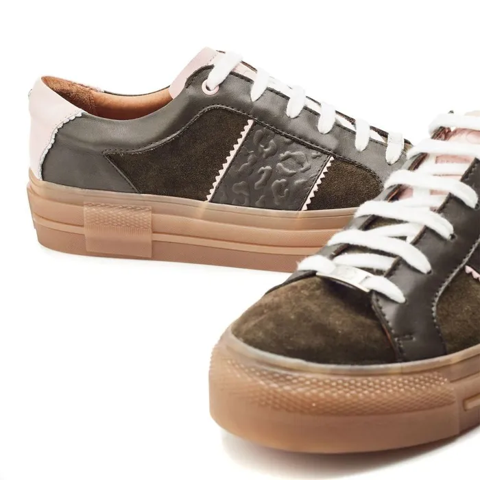 Women Moda In Pelle Platform Trainers Amande Khaki Leather