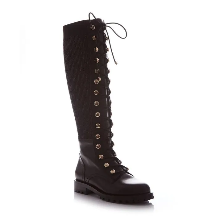 Women Moda In Pelle Riding And Flat Boots Sanoma Black Leather