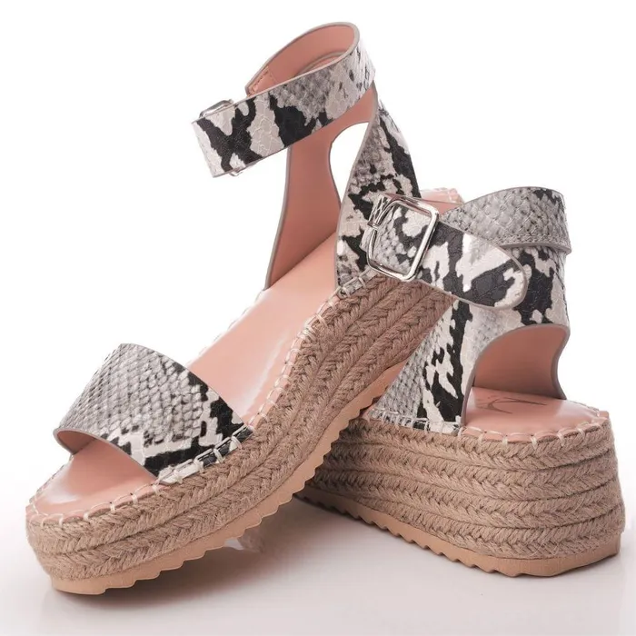 Women Moda In Pelle Wedge Sandals Nasha Black 8211 Mono Snake Snake Print
