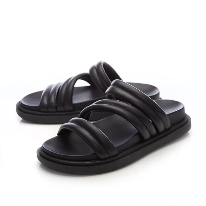 Women Moda In Pelle Wedge Sandals Oletta Black Leather