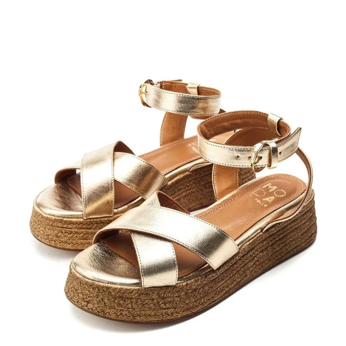 Women Moda In Pelle Wedge Sandals Pashyn Champagne Leather
