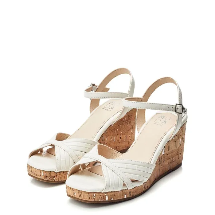 Women Moda In Pelle Wedge Sandals Peppermint White Leather