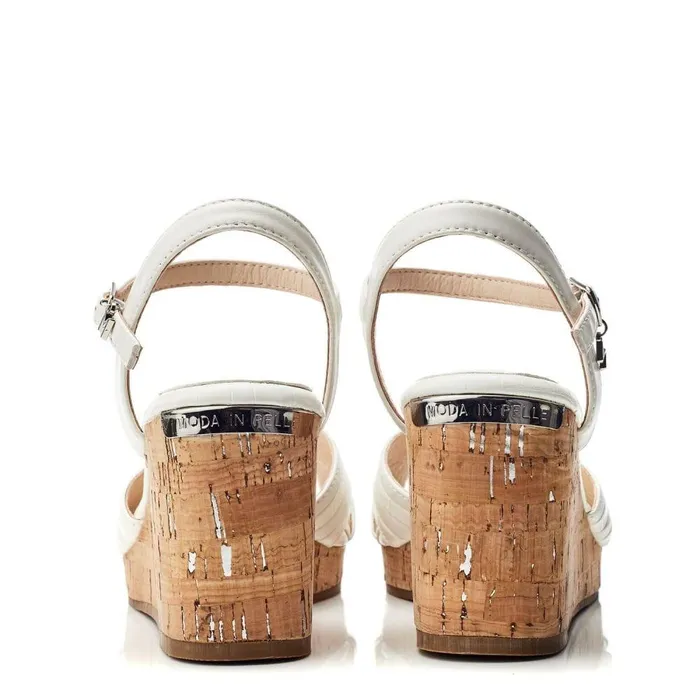 Women Moda In Pelle Wedge Sandals Peppermint White Leather