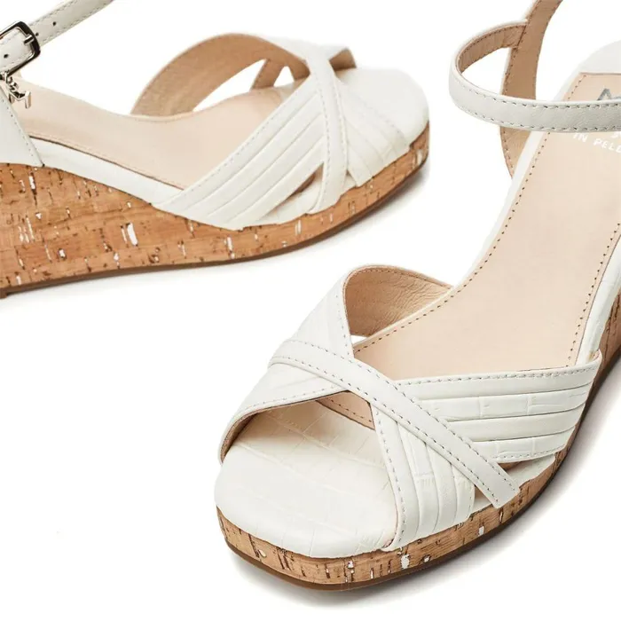 Women Moda In Pelle Wedge Sandals Peppermint White Leather
