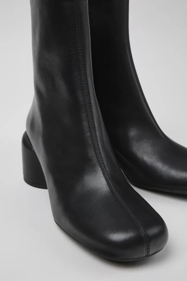 Women Niki Black Leather Boots Camper Ankle Boots
