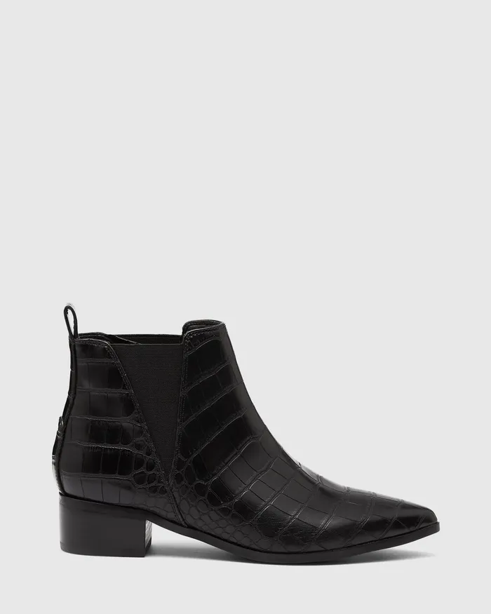 Women NOVO Shoes DELICIOUS Black Croc Ankle Boots