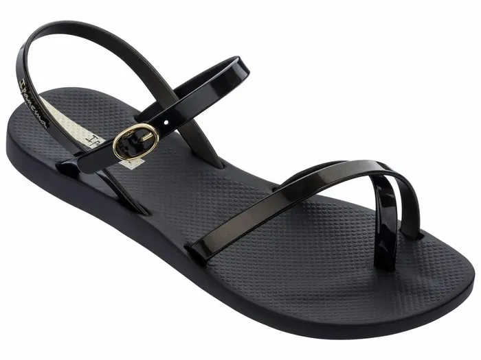 Women NOVO Shoes GRETA SANDAL BLACKGLDBLK Flat Sandals