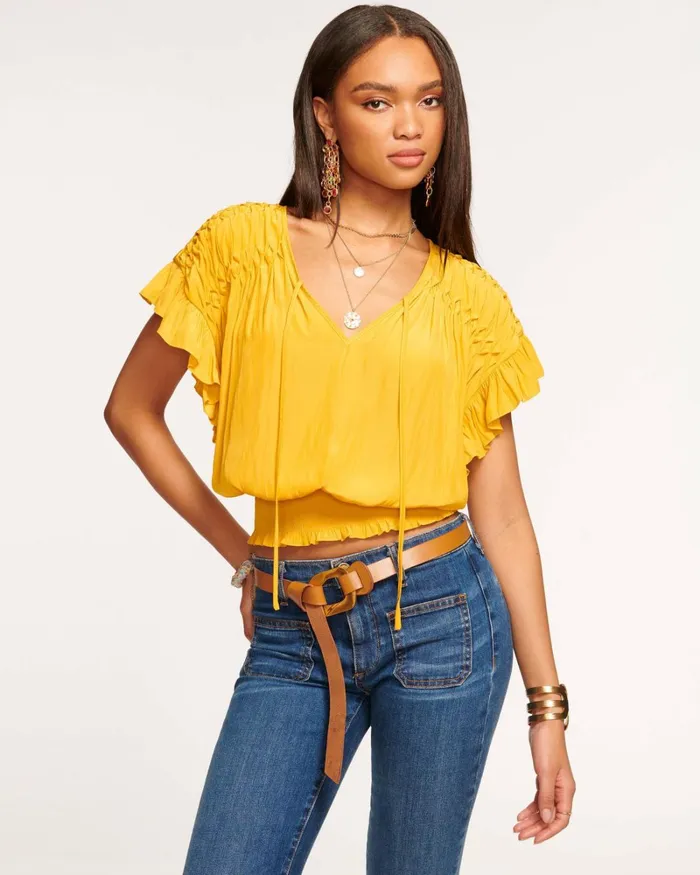 Women Olivia Flutter Sleeve Top Marigold Ramy Brook Tops