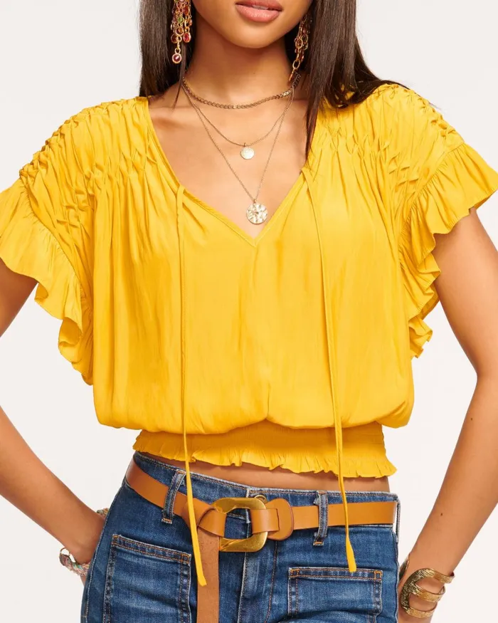 Women Olivia Flutter Sleeve Top Marigold Ramy Brook Tops Women Olivia Flutter Sleeve Top Marigold Ramy Brook Tops