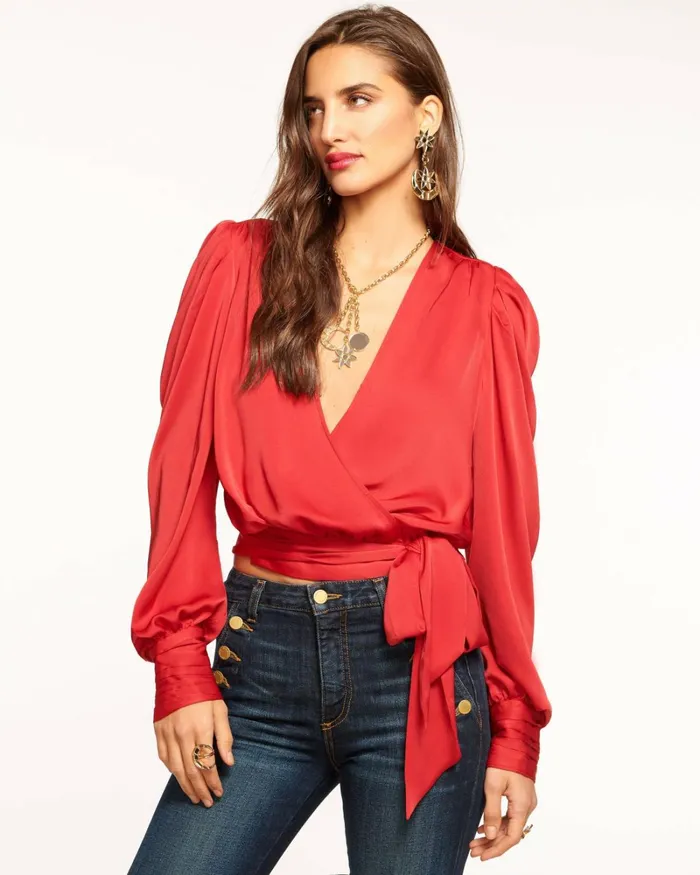 Women Pauline Puff Sleeve Blouse Navy Ramy Brook Tops