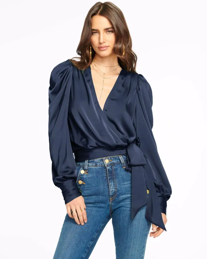 Women Pauline Puff Sleeve Blouse Navy Ramy Brook Tops Women Pauline Puff Sleeve Blouse Navy Ramy Brook Tops