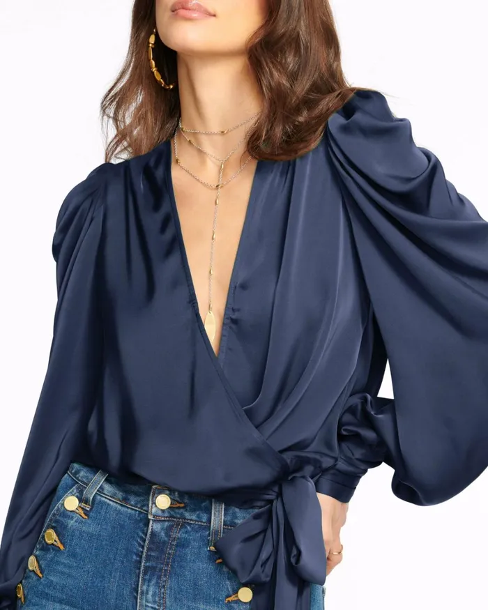 Women Pauline Puff Sleeve Blouse Navy Ramy Brook Tops Women Pauline Puff Sleeve Blouse Navy Ramy Brook Tops