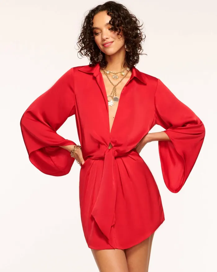 Women Penny Bell Sleeve Mini Dress Soiree Red Ramy Brook Dresses