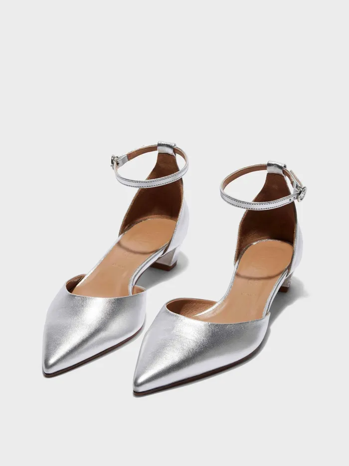 Women Perrine Metallic Leather AnkleStrap Pumps Aeyde Pumps