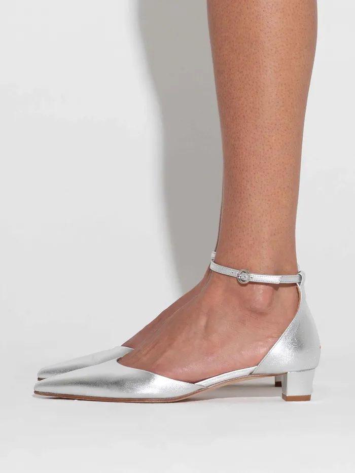 Women Perrine Metallic Leather AnkleStrap Pumps Aeyde Pumps